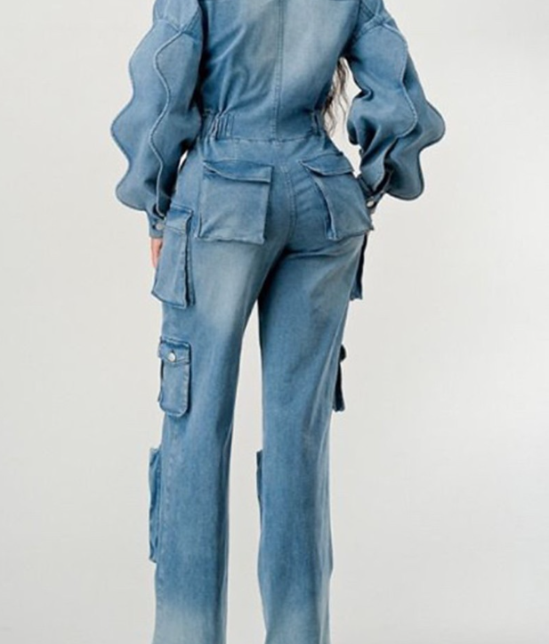 Denim Cargo Jumpsuit