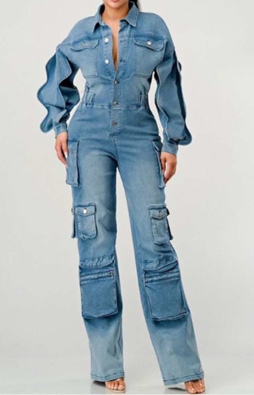 Denim Cargo Jumpsuit